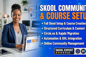 setup skool community, skool course creation and skool online course setup