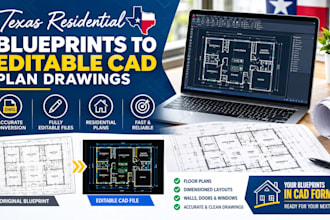 convert texas residential blueprints into editable cad plan drawings