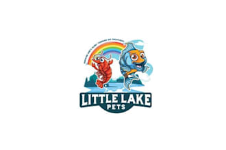 make little lake retailor pet shrimp logo with tropical fish