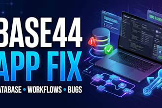 fix base44 database errors, broken workflows, and app bugs