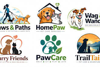 design a professional pet care, dog walking, animal, pet sitting dog walker logo