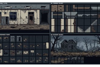 side scrolling horror pixel art tileset and tilemap post apocalyptic game assets