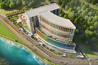 remodel healthcare building concept,hospital exterior render,waterfront property