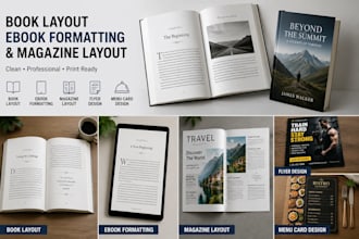 design book layout, ebook formatting and magazine layout