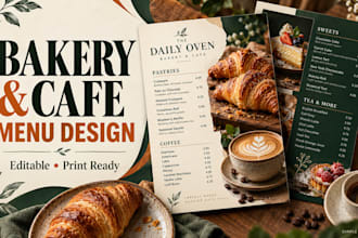 design a bakery menu and cafe menu with an editable price list
