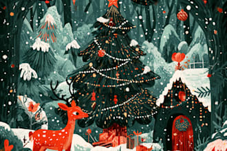draw retro holiday christmas artworks as a gift