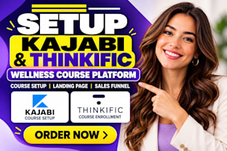 build kajabi and thinkific wellness course website and online academy