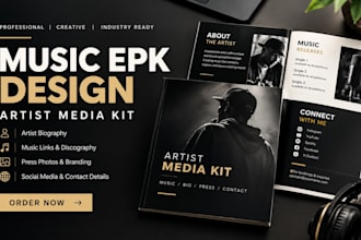 design a professional music epk, artist media kit, or press kit