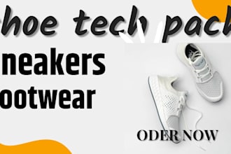 create shoe tech pack, sneaker tech pack, 3d footwear and custom shoe design
