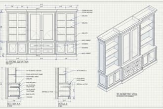 draft 2d 3d architectural millwork, cabinet elevations and shop drawing