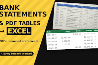 convert bank statements and PDF tables to excel, from pdfs or scans