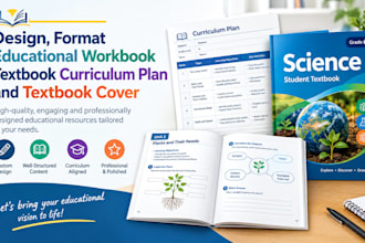 design, format educational workbook textbook  curriculum plan and textbook cover