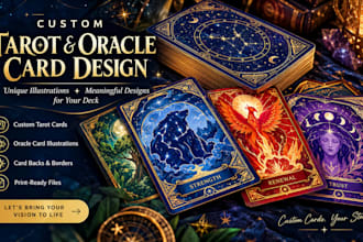 design unique tarot cards, tarot illustration, tarot deck, or oracle cards