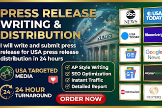 write and submit press release for USA press release distribution in 24 hours