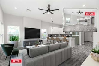 digitally furnish empty room and real estate with realistic virtual staging,