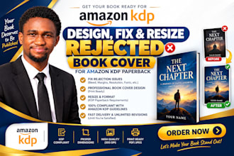 design, format, redesign fix rejected book cover for kdp paperback and hardcover