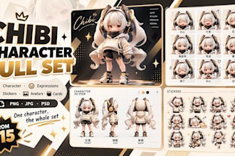 design a cute chibi character or kawaii character for stickers and avatars