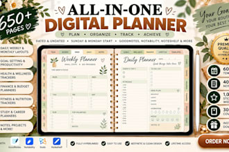 design etsy digital planner, hyperlinked planner,