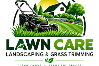 create lawn care landscaping, and grass trimming logo design