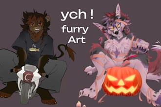 draw cute halloween ych furry art, detailed feral, furry pfp and anthro art