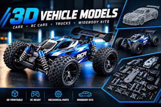 create 3d car models, rc car models, mechanical parts  printable widebody kits