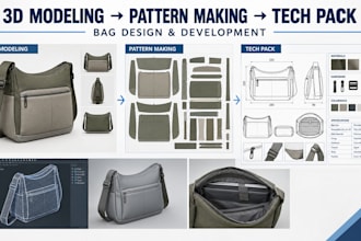 create 3d bag models, with cad patterns, and manufacturing ready tech packs