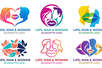 design a lips, man, and woman silhouette logo