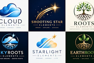 design a professional cloud, shooting star, root logo