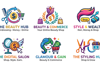 create a hairdressing, money, and online shop logo design