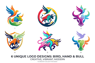 create a bird, hand, and bull logo design