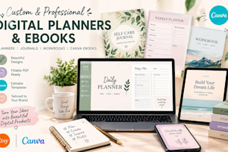 design esty digital planner journal design fillable workbook canva ebook