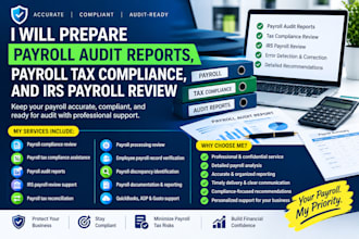 prepare payroll audit reports, payroll tax compliance, and irs payroll review