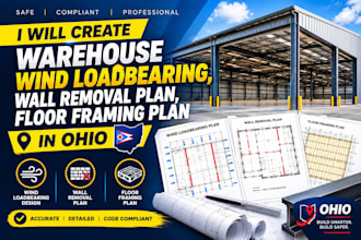 create warehouse wind loadbearing, wall removal plan, floor framing plan in ohio
