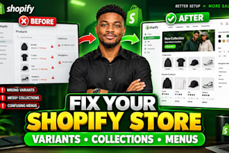 set up shopify product variants, collections, filters and menus