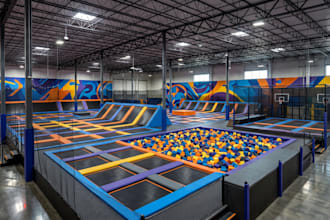 create 3d indoor trampoline park, playground and family entertainment design