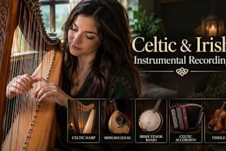 record celtic harp, irish bouzouki, irish tenor banjo, celtic accordion, fiddle