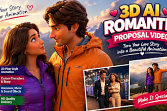 3d pixar style ai romatic proposal video 3d cartoon style 3d ai romatic video