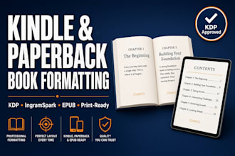 do professional kindle formatting, paperback layout, and book formatting
