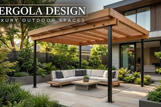 design a modern pergola and luxury outdoor entertainment space