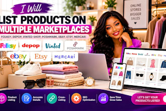 list products on folksy, depop, vinted shop, poshmark, ebay, etsy, and mercarl