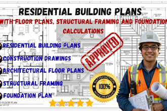 residential plan with floor plan,c and foundation calculations