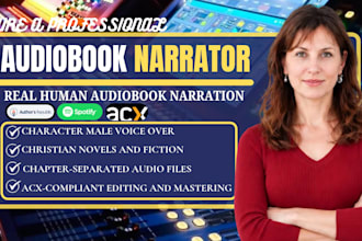narrate female audiobook, edit fiction novel, character voiceover, acx audible