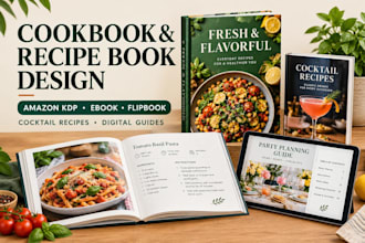 write design kdp cookbook recipes book, digital guide cocktail ebook or flipbook