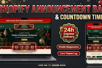 add holiday countdown timer, announcement bar on shopify in 24h