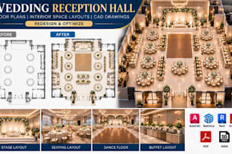 redesign wedding reception hall floor plans, interior space layouts cad