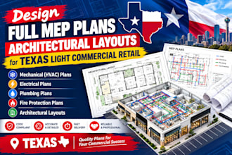 design full mep plans architectural layouts for texas light commercial retail