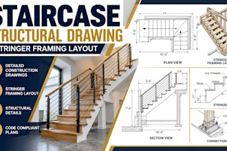 design staircase structural drawing and stringer framing layout