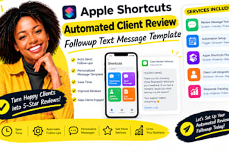design apple shortcut for automated client review followup text message template