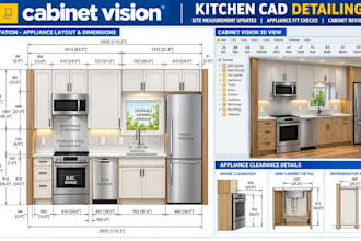 cabinet vision kitchen cad detailing,site measure revision,appliance fit check