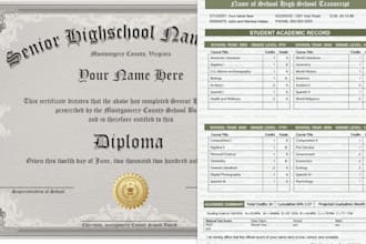 design high school transcript ,diploma, college, university and ged certificate